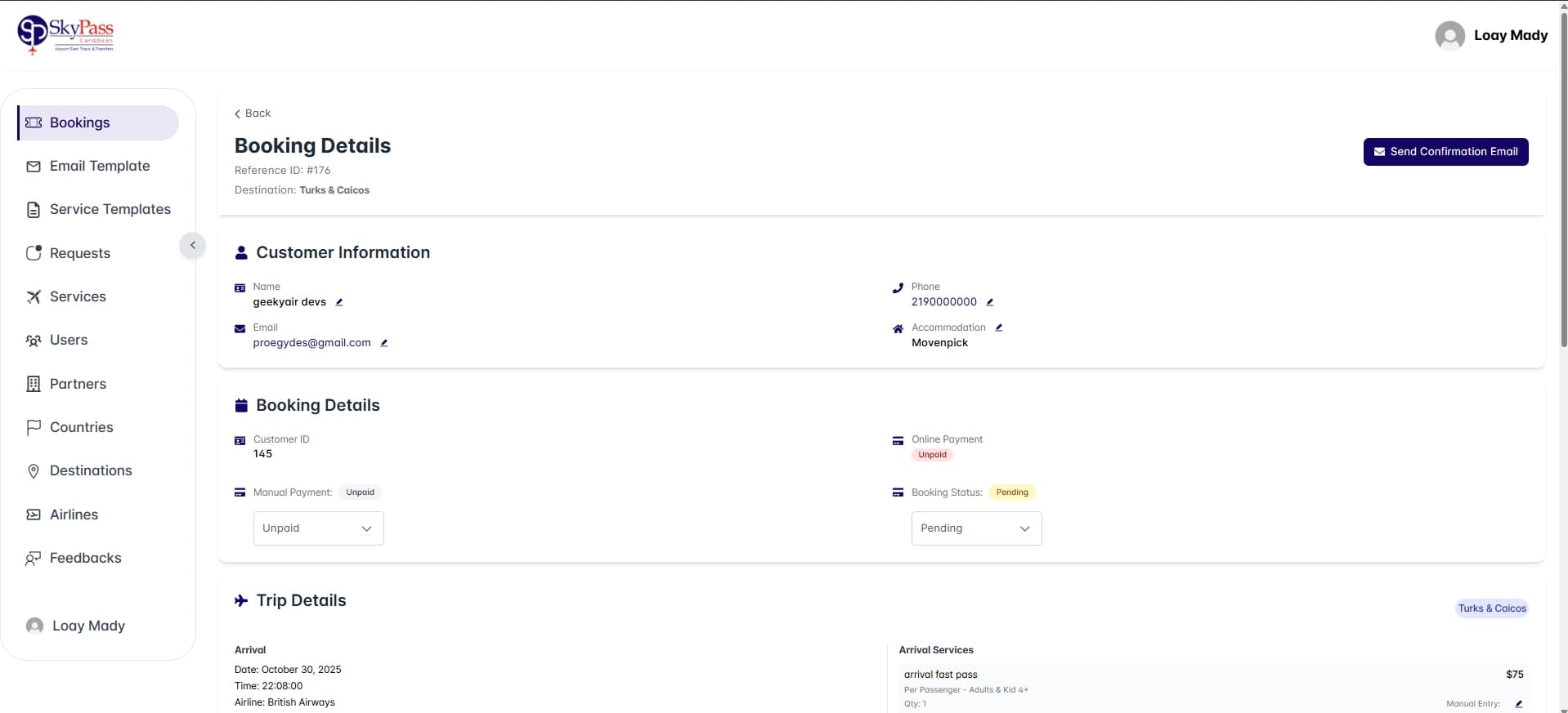 Booking Details View