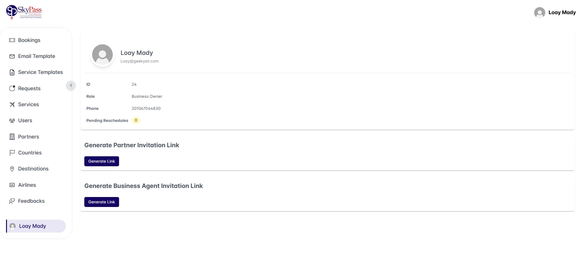 Business Owner Profile Settings