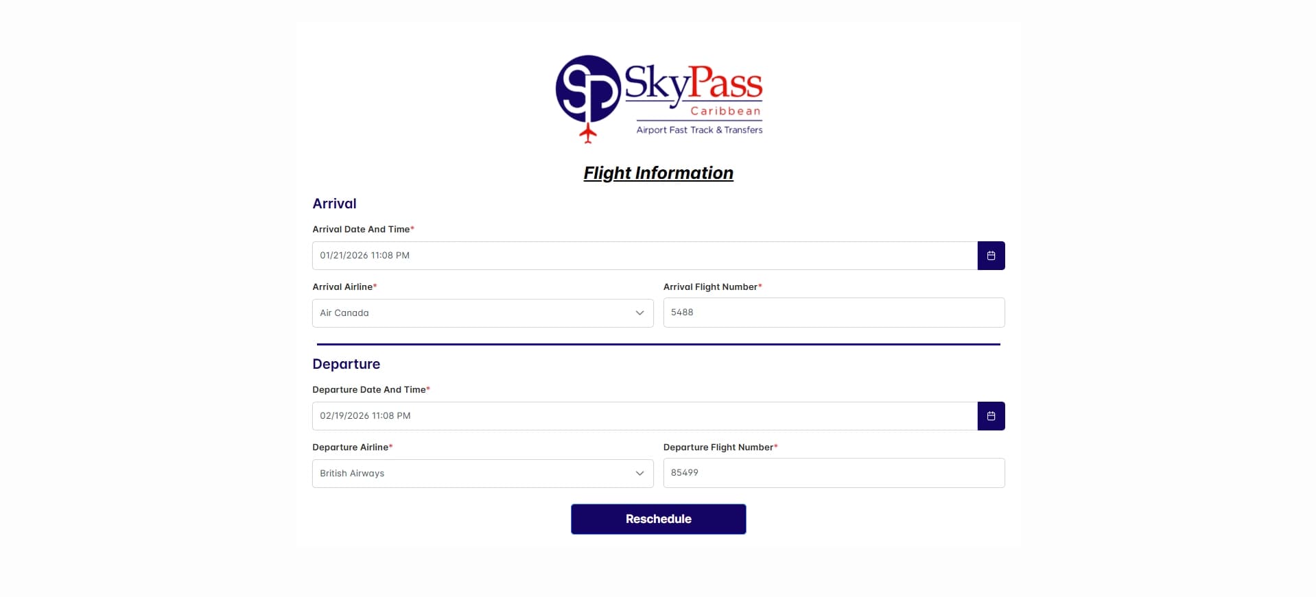 Reschedule Form - Available Dates